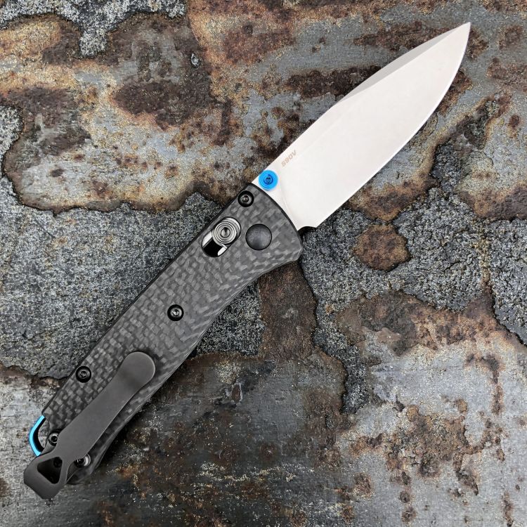 Benchmade Mini Bugout Black Carbon Fiber Scales 2.8" Satin S90V Blade Folding Knife